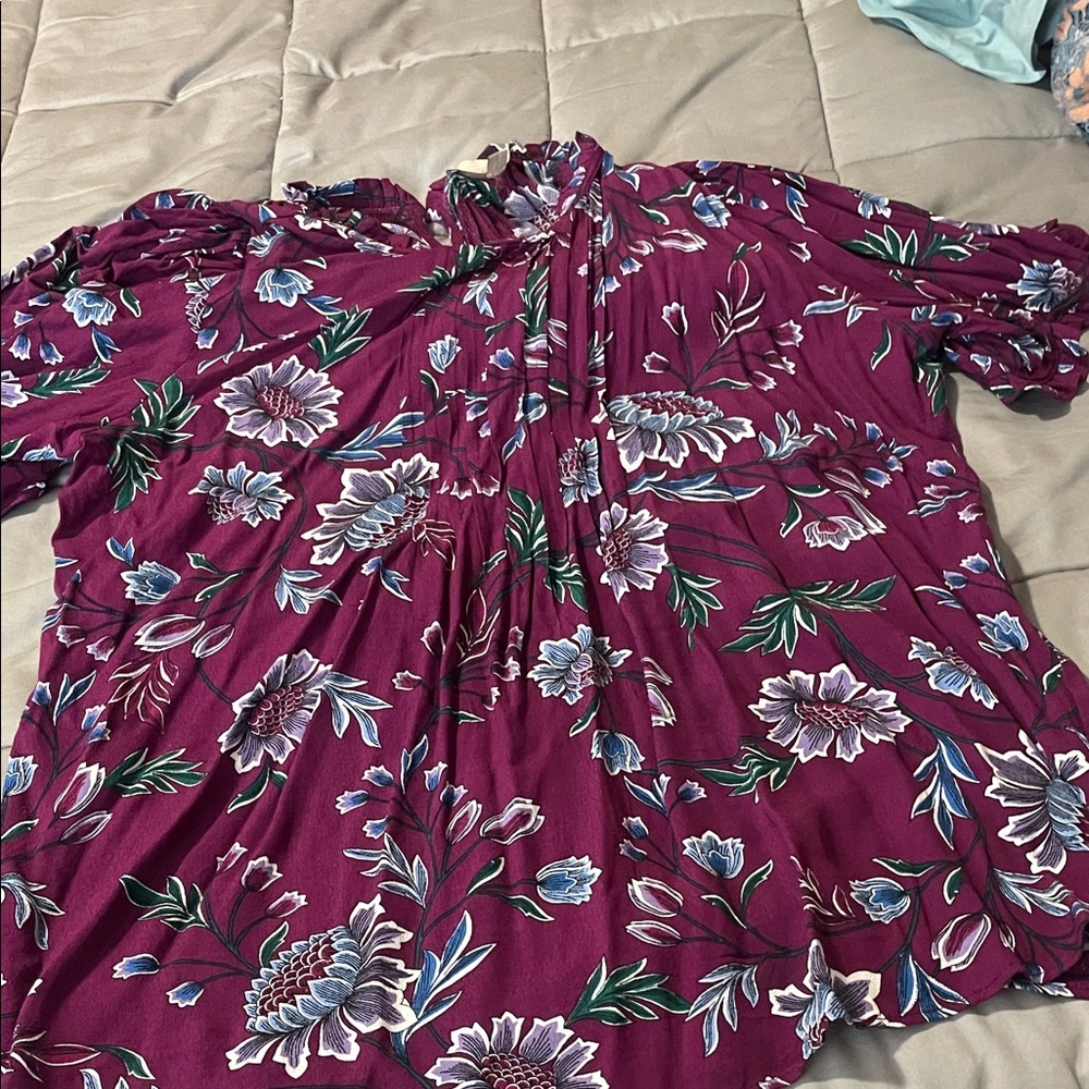 LOFT Plum Floral Blouse